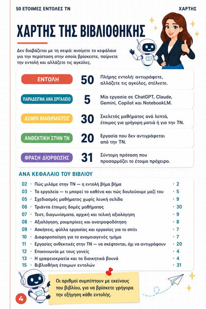 50 έτοιμες εντολές ΤΝ για εκπαιδευτικούς — εσωτερική σελίδα
